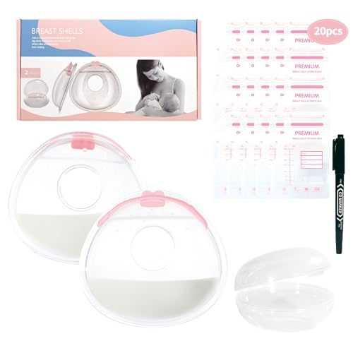 Oiomniv Breast Milk Collector, 2PCS Milk Collectors for Breastfeeding | Reusable Breast Shells, Silicone Breastmilk Collection Nursing Cup BPA Free Milk Saver, with 20 PCS Breastmilk Storage Bags