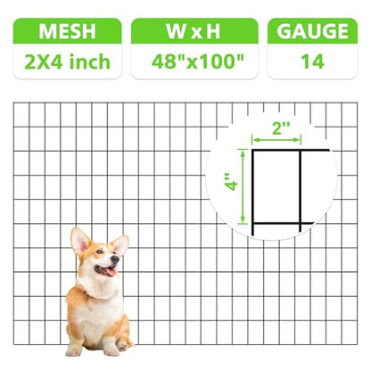 Black PVC Coated Welded Wire Fencing,2"x4" 14 Gauge,48inch H x 100ft L Garden Wire Fence Roll,2/3/4/5/6ft Tall x 50/100 ft Long Hardware Cloth Metal Mesh for Yard,Farm,Chicken,Dog,Vegetable Protection - color: Black, size: 2"x4" 48inx100ft