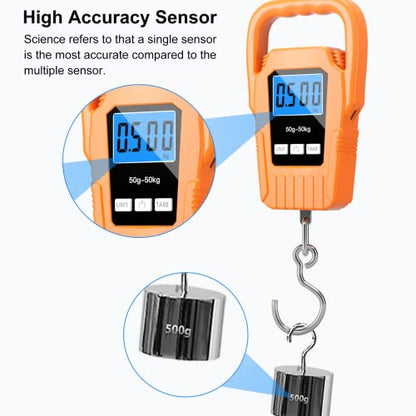 SKEAP Digital Fish Scale Hanging Scale Fishing Scale,110lb/50kg Luggage Scale,Upgrade Large Handle & Backlit LCD Display, Electronic Balance Digital Fishing Postal Scale,Orange,Fishing Gifts for Men - color: Orange