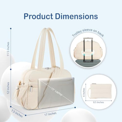 TOPDesign Travel Duffel Bag for Women, Puffer Gym Bag Sports Tote with Wet Pocket, Carry On Weekender with Luggage Sleeve (Beige) - color: Beige