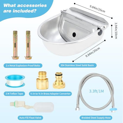 FHTONGE 304 Stainless Steel Automatic Dog Water Bowl Dispenser with Outfall