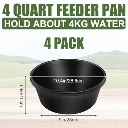 4pcs Rubber Feeder Pan - 4 Quart Durable Rubber Feed Pan, Resistant Animal Feed Bowl, Suitable for Horses, Goats, Chicken, Cats, Dogs, Dust Bath Container