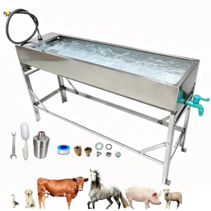 Automatic Livestock Water Trough with Metal Stand, Larger Automatic Waterer | 12 Gal Stainless Steel Larger Livestock Waterer with Detachable Fixed Elevated Stand, Eases Cattle & Horses’ Neck Strain - color: 12 Gallons with 23“ Stand, size: 39.3"L x 7.8"W