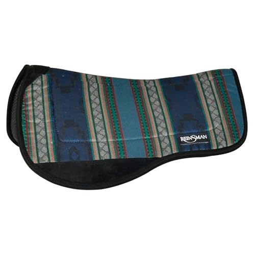 Reinsman Contoured Trail Pad with Breathable Non-Slip Tacky Too Bottom - Comfortable Durable Shock-Absorbing Stain & UV Resistant Horse Saddle Pad with Spine Relief Channel - 30" L x 34" D - color: Blue/Dark Blue