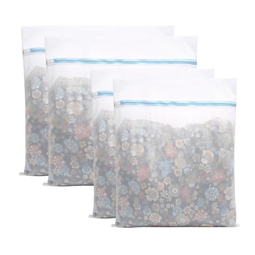 4 Pack Large Fine Mesh Laundry Bags for Delicates, 2pcs 24" x 24" & 2pcs 20" x 24" Extra Large Washing Machine Bags with Auto-Lock Zipper, Protective Wash Bag for Bedding Garments Travel Storage
