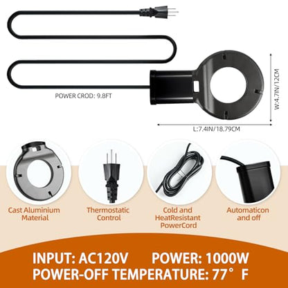 1000W Utility De-Icer, Chicken Water Heater, Submergible Cast Aluminum Thermostatic Control Bird Bath Heater De-icer, for Livestock Poultry Birds, Cows, Horses, Animals Drink Water (Black)