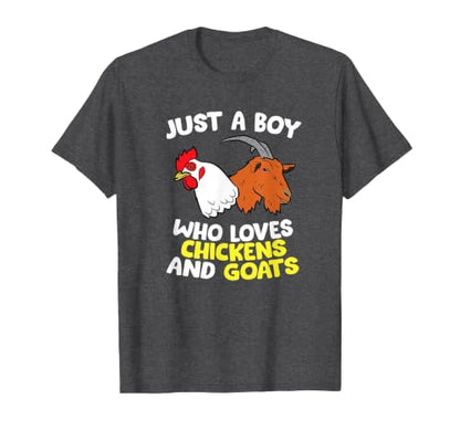 Just a Boy Who Loves Chickens and Goats T-Shirt - color: Dark Heather Grey, size: Medium