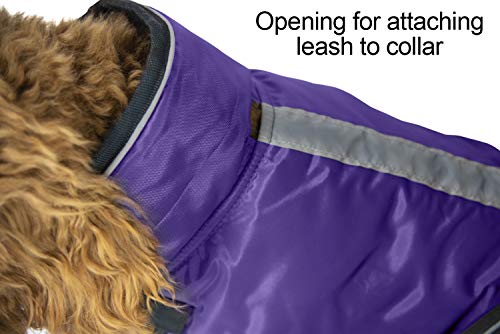 Derby Originals Urban Pet 420D Water Resistant Reflective Winter Dog Parka with Neck Cover & Harness Compatible Opening 220g Heavy Weight - color: Purple/Charcoal, size: Small