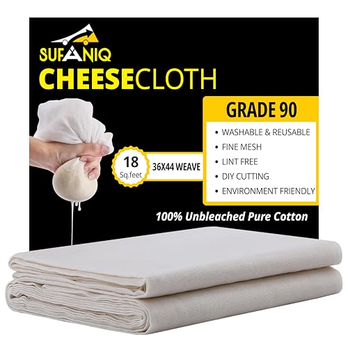 Sufaniq Cheese Cloths, Grade 90 (18 Sq Feet) 100% Pure Cotton Reusable Cheesecloth, Unbleached Ultra Fine Fabric, Cheesecloth for Straining, Premium Butter Muslin Cloth for Straining - 2 Sq Yard - size: Grade 90 - 2 Yard