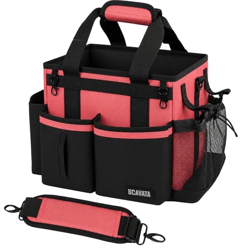 SCAVATA Compact Wearable Cleaning Caddy with Handle & Shoulder Straps - color: CaralPink