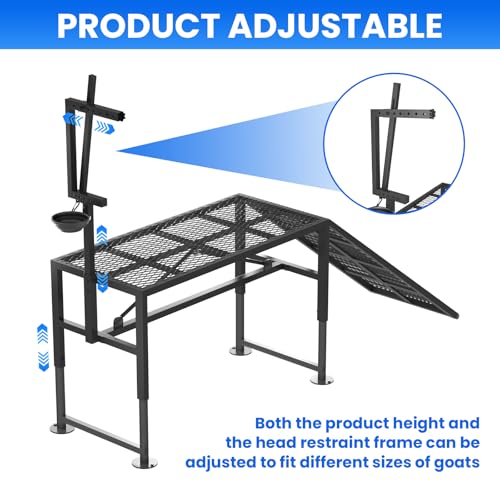 Adjustable Goat Milking Stand – Heavy Duty Steel Grooming & Trimming Platform with Ramp for Sheep & Goats – Livestock Milking Station, Height 18.5 to 28.8 Inches