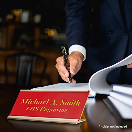 Custom Engraved Office Door Name Plate & Desk Signs, Red, 2x4 - color: B17 - Red & Gold Lettering, size: 2in x 4in (5.1cm x 10.1cm)