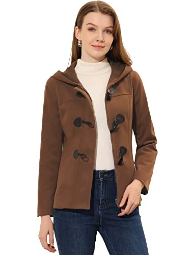 Allegra K Womens Casual Winter Peacoat Hooded Button Toggle Duffle Coats - color: Dark Brown, size: Medium