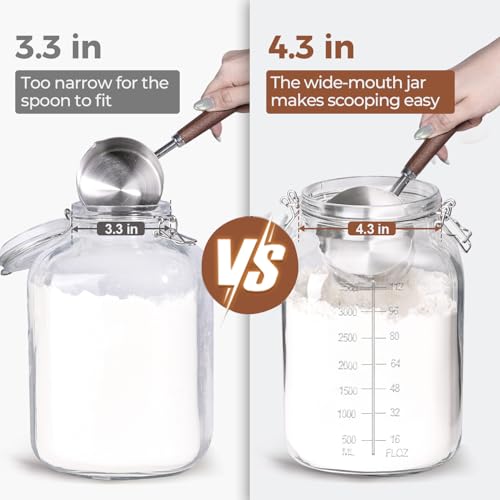 ComSaf Large Square Glass Food Jars 1.1 Gallon 2 Pack for Flour Sugar Rice - size: 1.1 Gal*2-Wide Mouth