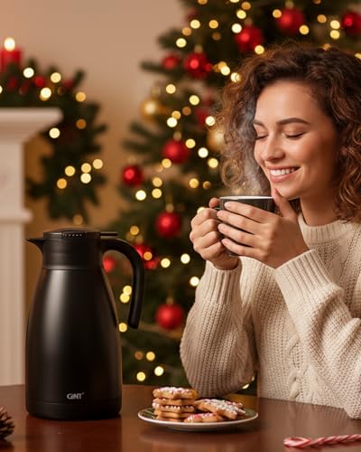 GiNT 2.2L / 74Oz Thermal Coffee Carafe, Insulated Stainless Steel Coffee Carafes for Keeping Hot/Double Walled Vacuum Thermal Carafe (Black) - color: Black, size: 74.4 Ounces