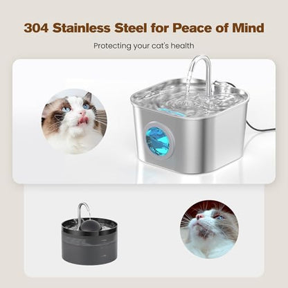 Cat Water Fountain Stainless Steel: Pet Fountains for Cats/Dog Indoor 74oz