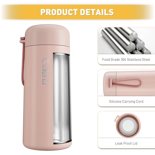 8 oz Water Bottles Made of 304 Stainless Steel, Small Water Bottles Double Wall Vacuum Insulation for Hot&Cold Drinks, Water Bottle Purse with Carry Handle - 100% Leakproof(Pink) - color: Pink, size: 8.5 Ounces