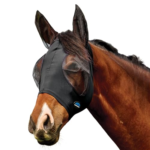 WeatherBeeta ComFiTec Deluxe Stretch Fly Mask with Ears, Black/Black, Small - color: Black/Black, size: S
