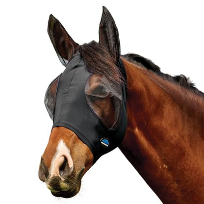 WeatherBeeta ComFiTec Deluxe Stretch Fly Mask with Ears, Black/Black, Large - color: Black/Black, size: L