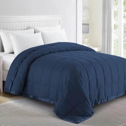 puredown® Blankets Queen Size - Soft Lightweight Down Blanket for All Seasons, Cozy Warm Luxury Bed Blanket with Satin Trim, Microfiber Cover, Navy Blue (90"X90") - color: 06 Navy Blue, size: Full/Queen