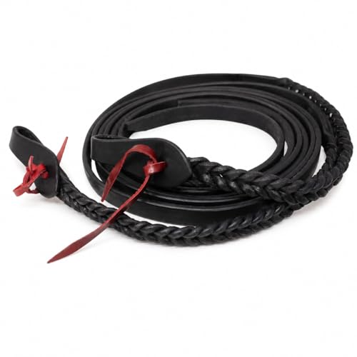 CHALLENGER Horse Western 8 Feet Leather Braided Leather Split Reins 66RT49 - color: Black