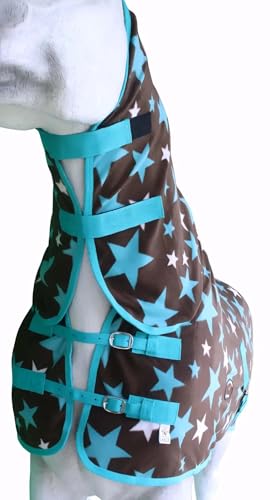 Horse Soft Fleece Cooler Contoured Exercise Blanket Liner Sheet Wicks 4397N - color: Turquoise Stars, size: 82"