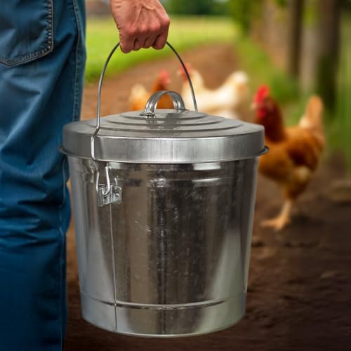 Plastic Prince 6 Gallon Metal Bird Seed Storage Can with Locking Lid Rodent Proof Galvanized Feed Bin for Bird or Chicken Food Bucket