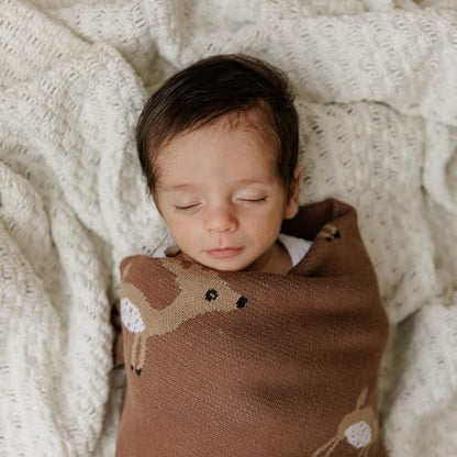 Soft Baby Swaddle Receiving Blanket - 100% Cotton Knit Soft Cozy Receiving Swaddling Quilt Blanket for Shower Gift Registry for Newborns, Infants, Toddlers (Deer - Sage) - color: 08 - Deer - Woodland Sage