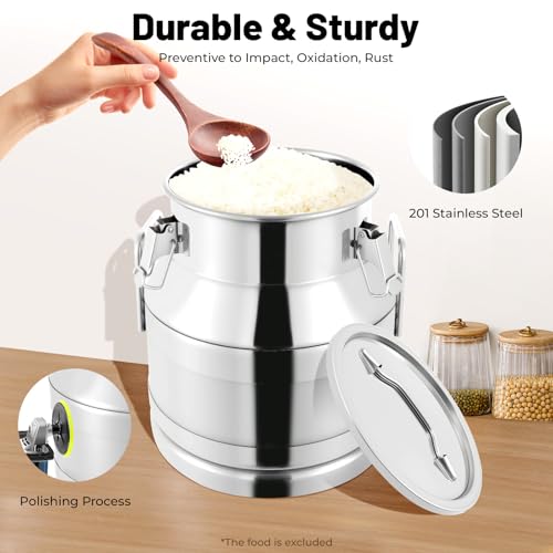 20L/5.25Gallon Stainless Steel Milk Can - Heavy Duty Milk Jug Bucket with Ergonomic Handle and Tight Lid, SS Liquid Solid Container, Non-Slip Base, Seamless Design, Simply Rinse for Clean - size: 20L/5.25Gallon