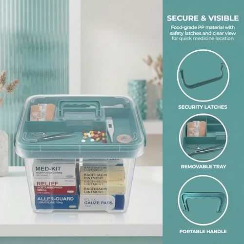 Pulseplay Clear Medicine Storage Box with Handle Green - color: Green