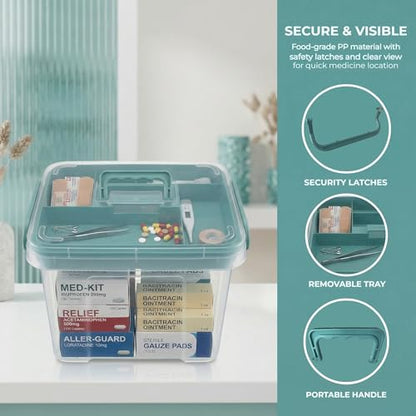 Pulseplay Clear Medicine Storage Box with Handle Green - color: Green