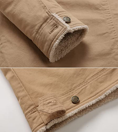 Men's Winter Sherpa Lined Fleece Military Cargo Jacket Cotton Outerwear Jacket Coat - color: Khaki, size: Medium