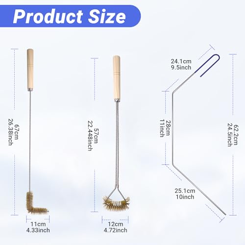 3 PCS Fryer Cleaning Tools with Deep Fryer Brass L-Shaped Brush, Deep Fryer Cleanout Rod, Long Handle Deep Basket Brush for Restaurants, Air Fryers, Deep Fat Fryers - color: 3pcs Brass Brush
