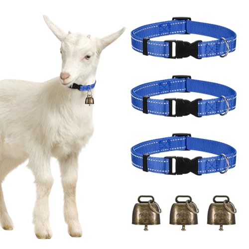 M METERXITY 3-Pack Reflective Goat Collars with Bells, 13.8"-20.5" Polyester Adjustable Pet Collar with Anti-Lost Grazing Copper Bell for Small Farm Animal/Sheep/Cow/Goat [Dark Blue] - color: Dark Blue