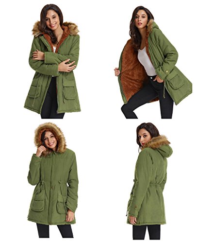 GRACE KARIN Women's Winter Coats Fleece Parkas Anoraks Hooded Military Jacket Coats - color: Army Green, size: Medium