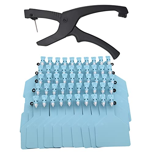 TPU Blank Cattle Ear Tags with Applicator, Blue, 50 pcs - color: Blue