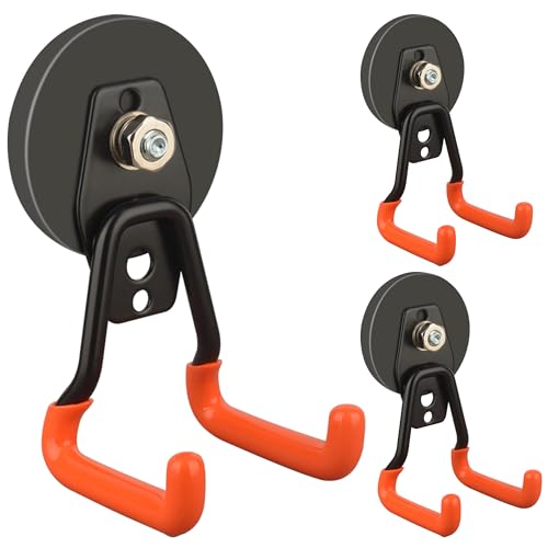 ULIBERMAGNET New Upgraded Heavy Duty Magnetic Garage Hooks,3 Pack Strong Large Magnet Hooks for Power Drill,Garden Tools,Hose,Pegboard,Garage, Workshop,Magnetic Storage Hook for Hanging(Orange) - size: 3PC 2.59inch Orange Magnetic Hooks