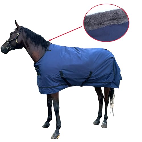 Waterproof Horse Turnout Blanket - Medium Weight Winter Blanket (220g Fill) with Detachable Neck Cover - Blue - 72 in - size: 72 in