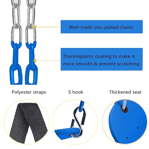 Swing Seat, 66" Heavy Duty Coated Iron Chain Sensory Swing, Therapy Swing Seat,Outdoor Playground Swing Set Accessories with Snap Hooks and Hanging Straps (Blue) - color: Blue