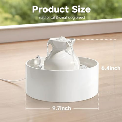 PETIMI Ceramic Cat Water Fountain, 3L/101 fl oz Ultra-Quiet Pet Water Fountain, Automatic Water Dispenser for Cats & Small Dogs, No Spill Cat Water Bowl, BPA-Free, 2 Filters Included, Easy to Clean