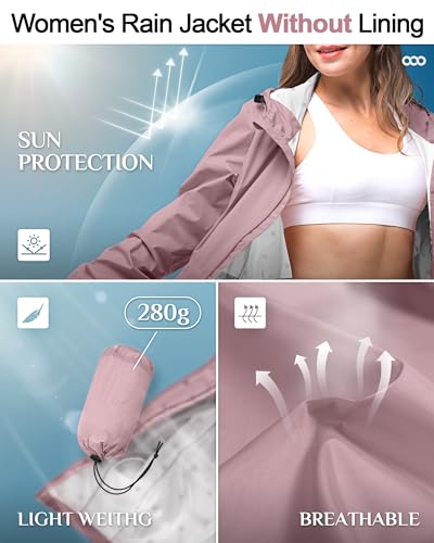 33,000ft Women's Waterproof Long Rain Coats Packable Rain Jacket with Hood - color: Dry Rose, size: Small