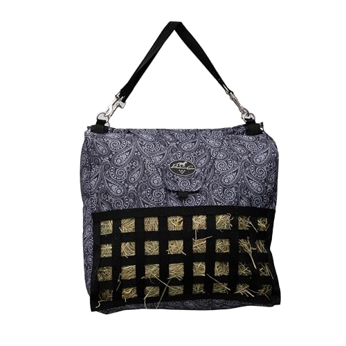 Professional's Choice Slow Feed Hay Bag - Horse Travel Hay Holder w/Straps, Paisley/Black | Top Loading Design, Detachable Hangers, Durable Webbing - color: Paisley/Black