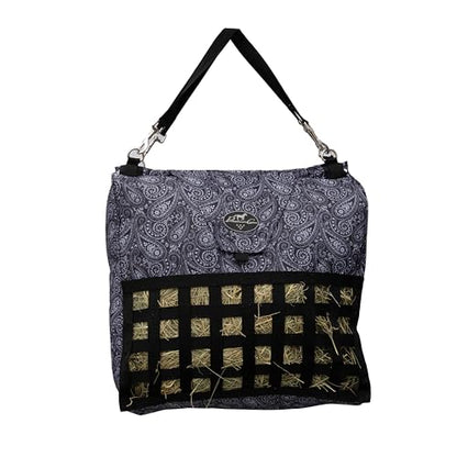 Professional's Choice Slow Feed Hay Bag - Horse Travel Hay Holder w/Straps, Paisley/Black - color: Paisley/Black