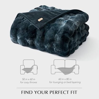EverGrace Faux Rabbit Fur Bubble Throw Blanket, 60"x80", Marble Deep Indigo - color: Deep Indigo Marble, size: 60"x80"