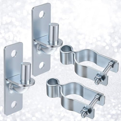 2 Pack 1-3/8 Inch Wall Mount Gate Hinge, Heavy Duty Wall Mount Gate Hinges kit, Metal Chain Link Fence Frame Hinge, T Post Gate Hinges for Farm Outdoor, Screws Included