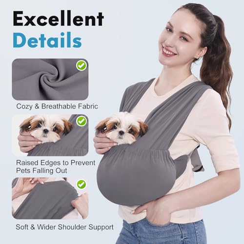 Supet Dog Sling Carrier for Small Pet, Adjustable Hands Free Front Backpack - color: Grey, size: Plus