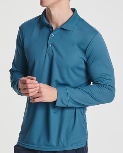 3 Pack Mens Long Sleeve Polo Shirts Dry Fit Golf Work Casual Collared Tops - color: Set 8, size: Large