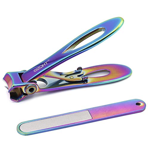 Ultra Wide Jaw Opening Nail Clippers Set, Toenail Clippers for Thick Nails, Heavy Duty Nail Cutter, Stainless Steel Toe Nail Clippers for Seniors, Men & Women Manicure,Pedicure,Big(Prismatic) - color: Prismatic
