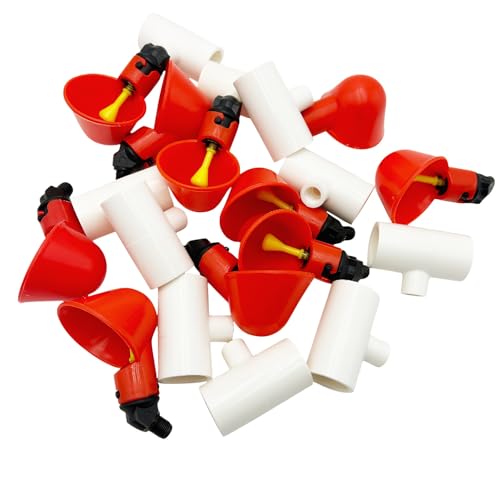 10 Pack Automatic Chicken Waterer Cups with 1/2" PVC Tee Fitting, Chicken Water Feeder Chicken Waterer Cups for Chicken Quail Pigeon Duck