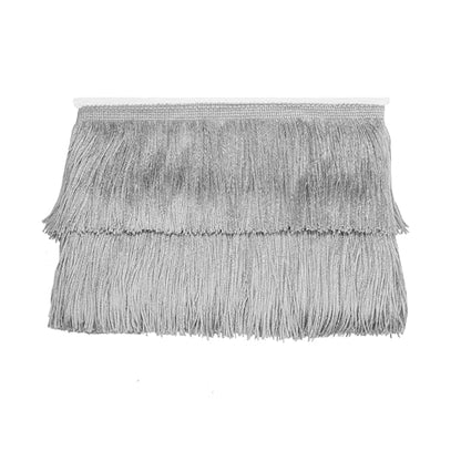 Chainette Fringe Trim 5 Yard x 4 Inches Fabric Tassel Trims - color: Light Silver, size: 4"-5Yards/R